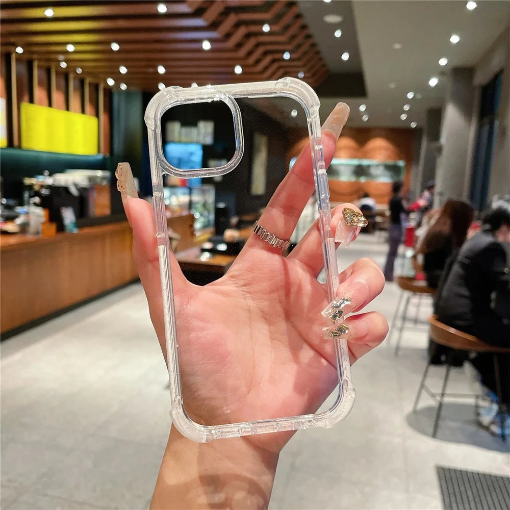 For iPhone 15 Clear Case Anti-Fall TPU+TPE+PC Hybrid Glitter Frame Phone Cover - 5