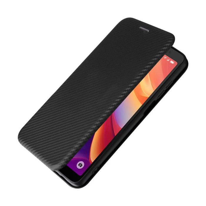 For TCL 501 Case Carbon Fiber Texture Magnetic Horizontal Flip Leather Phone Cover - Black - 5