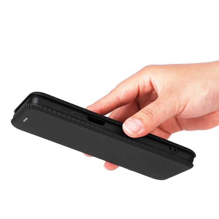 For TCL 501 Case Carbon Fiber Texture Magnetic Horizontal Flip Leather Phone Cover - Black - 6