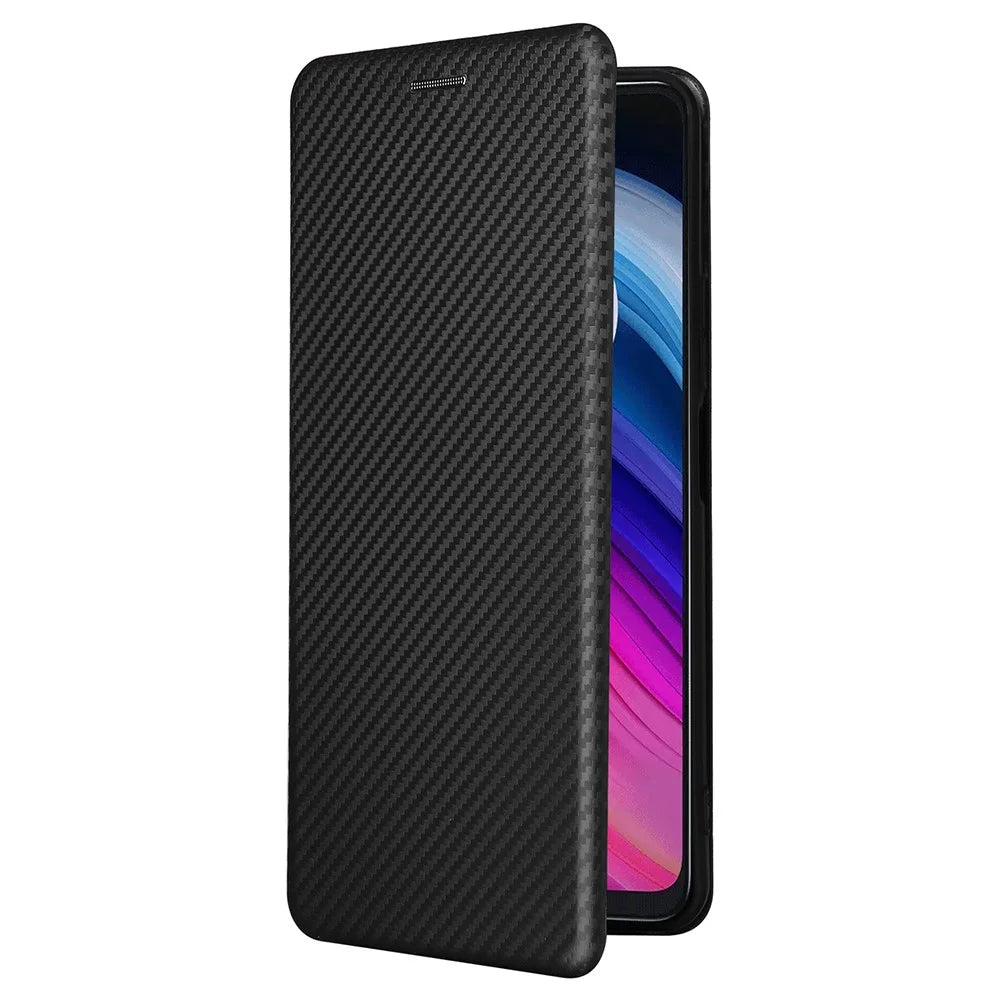 For TCL 505 Phone Case Carbon Fiber Texture Leather Magnetic Closing Shell - Black - 7