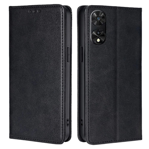 For TCL 505 Case Card Holder Calf Texture Bump Proof Phone Stand Cover - Black - 1