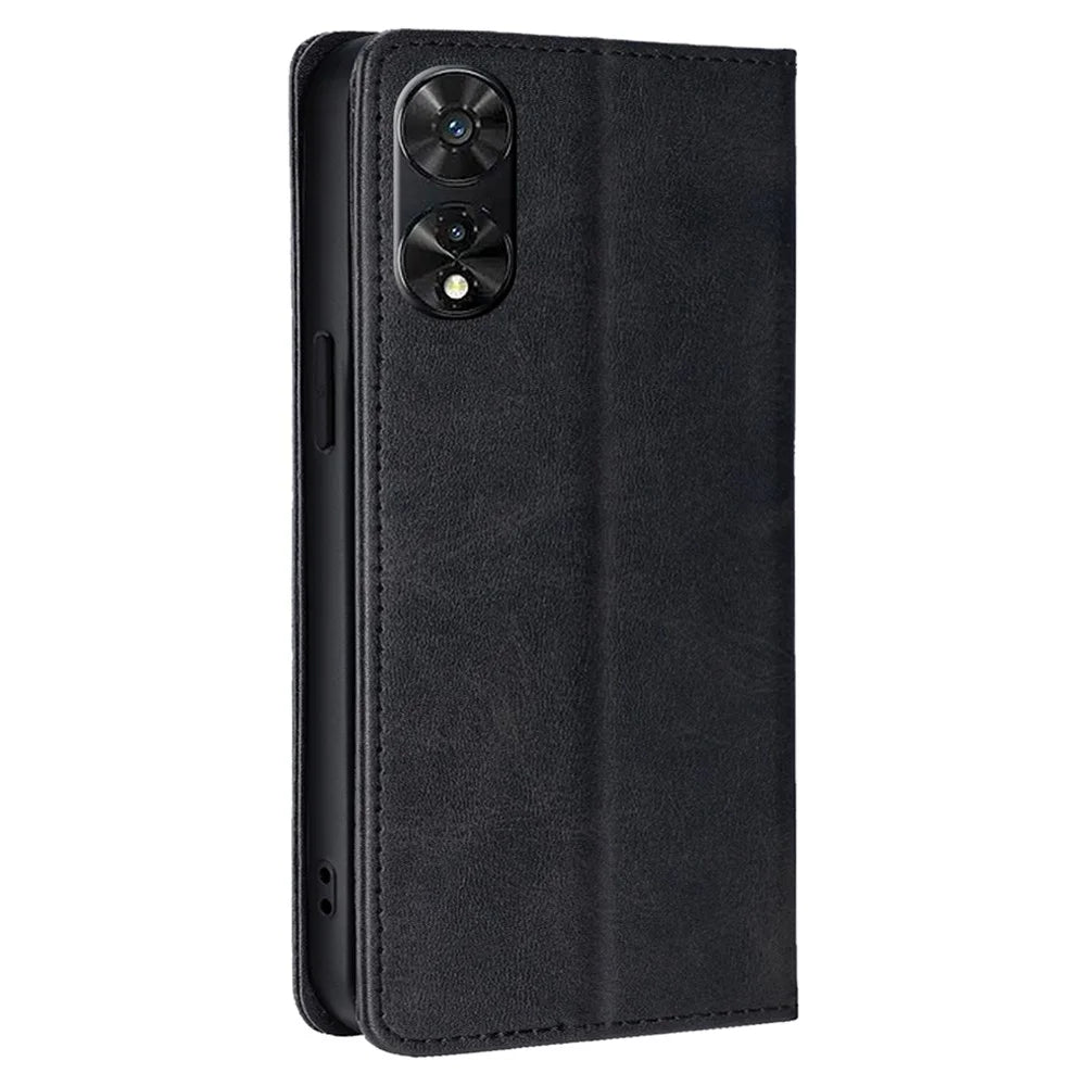 For TCL 505 Case Card Holder Calf Texture Bump Proof Phone Stand Cover - Black - 6
