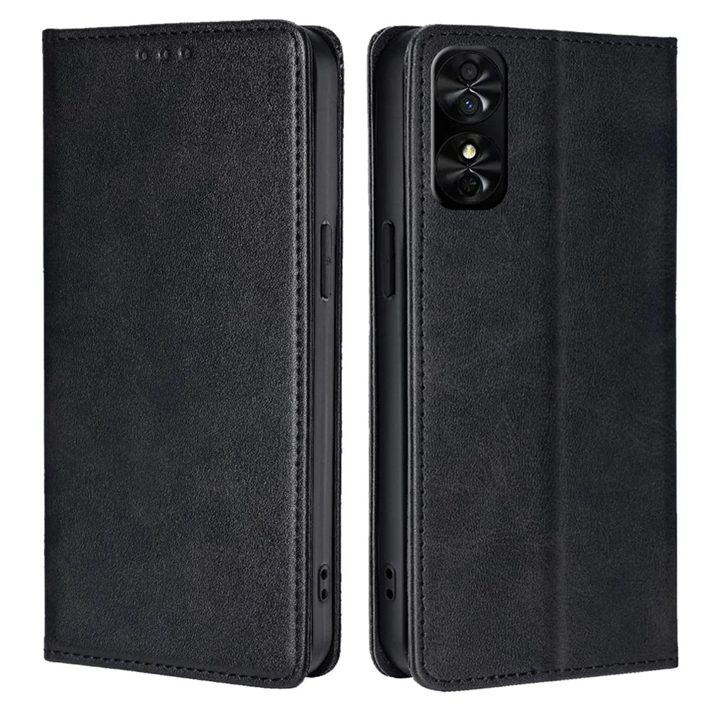 For TCL 50 SE Shockproof Phone Case Calf Texture Leather Folio Flip Cover with Card Holder - Black - 1