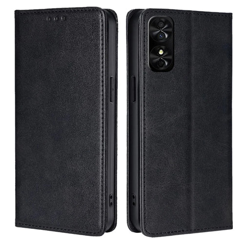 For TCL 50 SE Shockproof Phone Case Calf Texture Leather Folio Flip Cover with Card Holder - Black - 1
