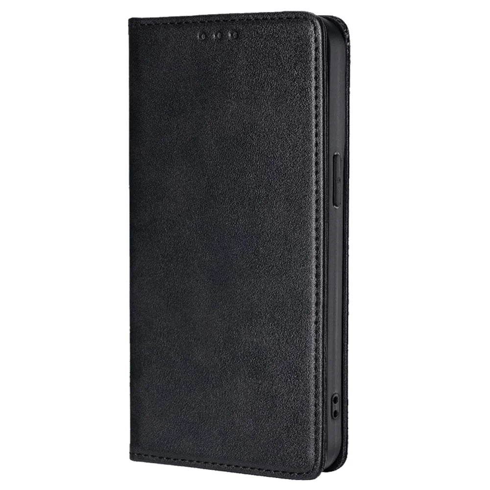 For TCL 50 SE Shockproof Phone Case Calf Texture Leather Folio Flip Cover with Card Holder - Black - 5