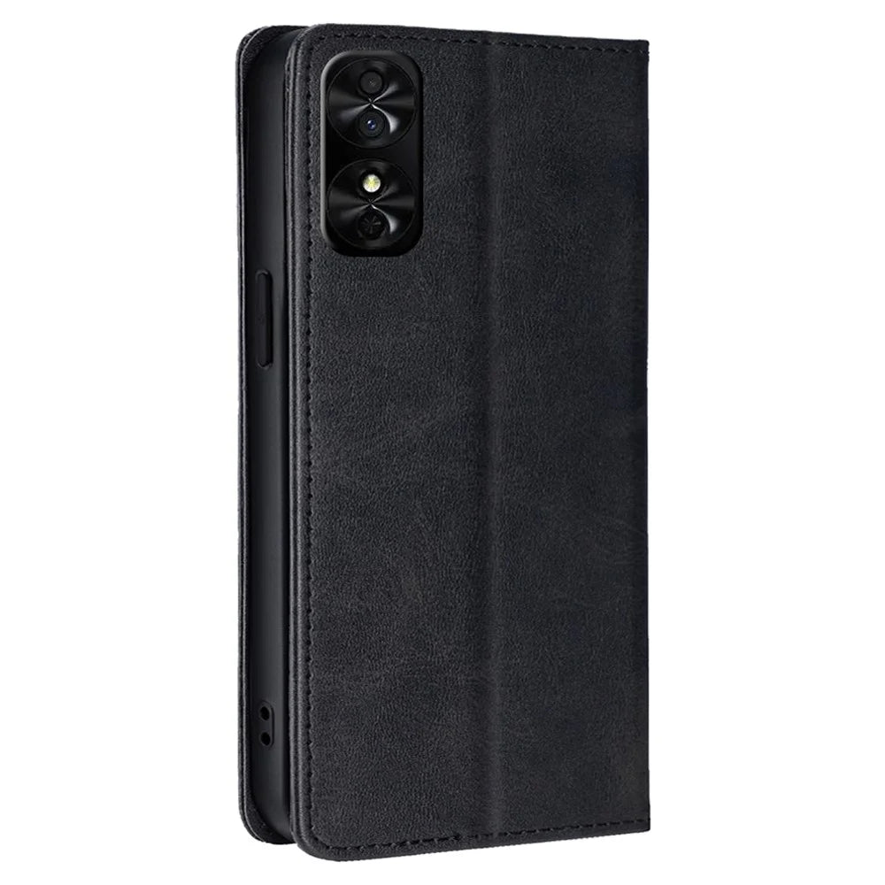 For TCL 50 SE Shockproof Phone Case Calf Texture Leather Folio Flip Cover with Card Holder - Black - 6