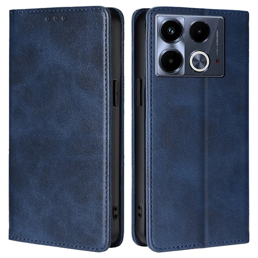 For Infinix Note 40 Stand Case Calf Texture Leather Cover Cell Phone Accessory   - Sapphire - 1