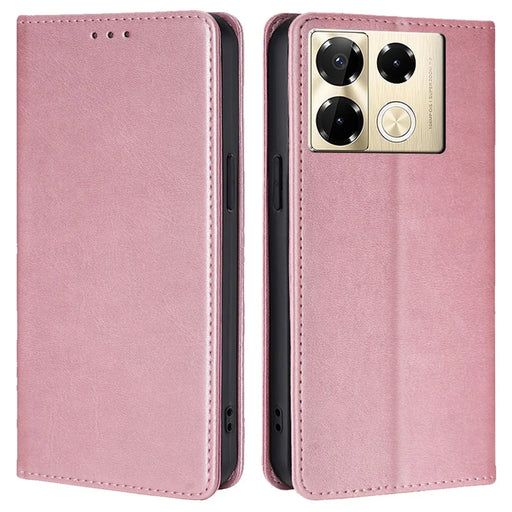 For Infinix Note 40 Pro 4G Case PU Leather Calf Texture Phone Cover Hidden Magnetic Adsorption - Rose Gold - 1
