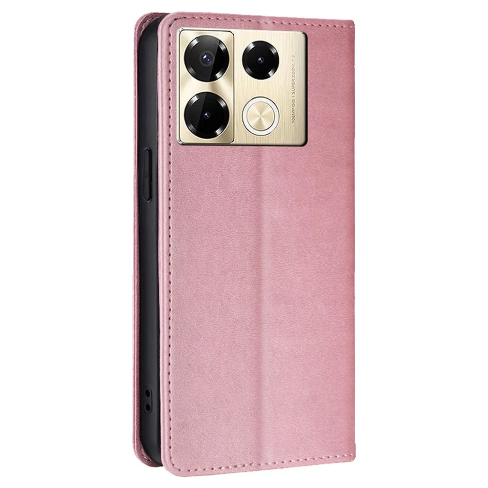 For Infinix Note 40 Pro 4G Case PU Leather Calf Texture Phone Cover Hidden Magnetic Adsorption - Rose Gold - 6