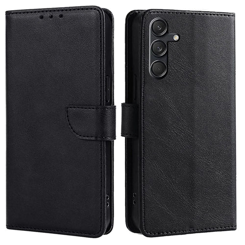 For Samsung Galaxy M55 5G / C55 5G / F55 5G Case Calf Texture Leather Wallet Stand Phone Cover - Black - 1