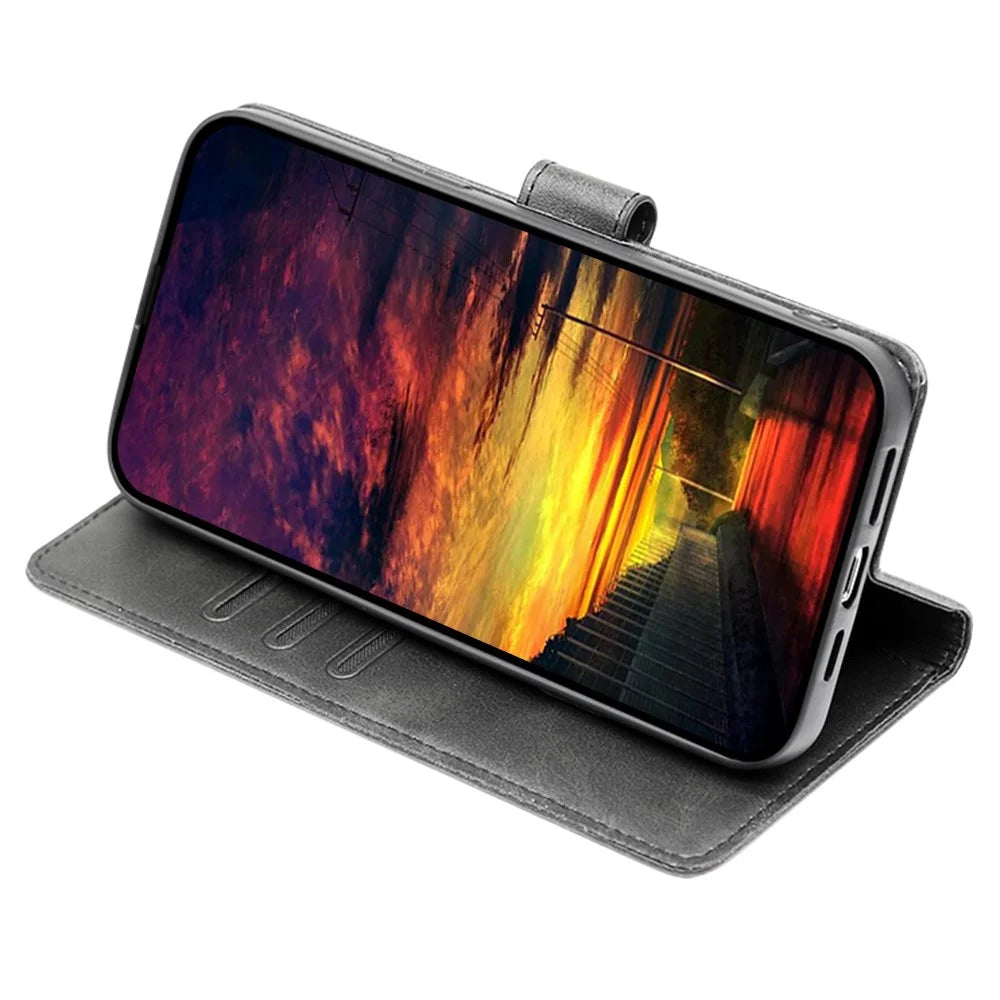 For Samsung Galaxy M55 5G / C55 5G / F55 5G Case Calf Texture Leather Wallet Stand Phone Cover - Black - 2