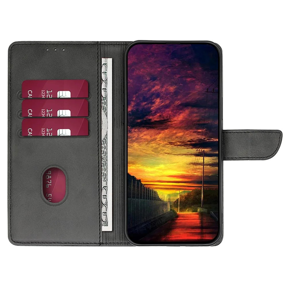 For Samsung Galaxy M55 5G / C55 5G / F55 5G Case Calf Texture Leather Wallet Stand Phone Cover - Black - 3