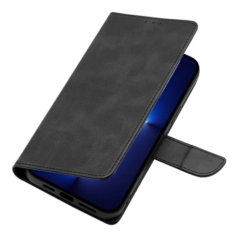 For Samsung Galaxy M55 5G / C55 5G / F55 5G Case Calf Texture Leather Wallet Stand Phone Cover - Black - 4