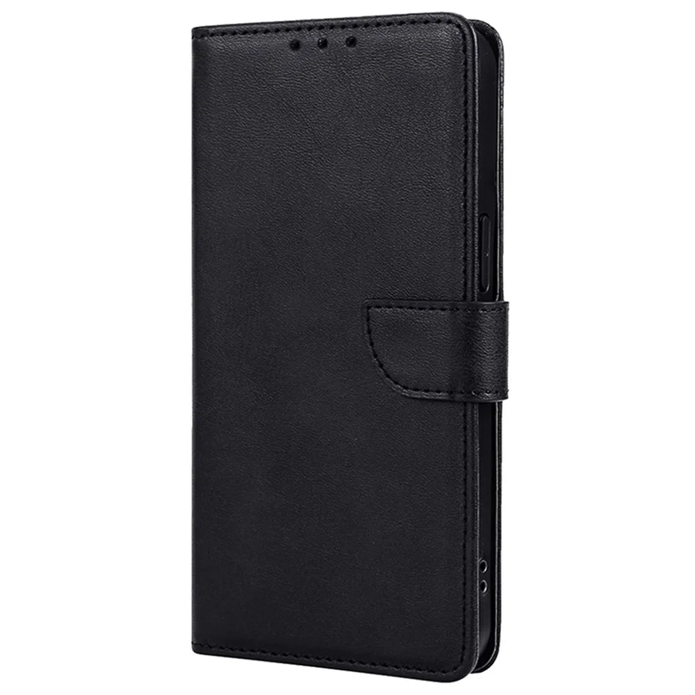 For Samsung Galaxy M55 5G / C55 5G / F55 5G Case Calf Texture Leather Wallet Stand Phone Cover - Black - 5