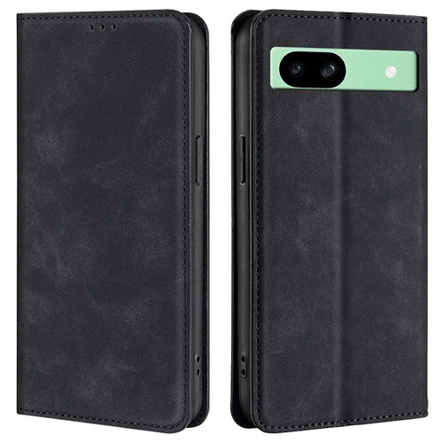 For Google Pixel 8a Case Skin-Touch PU Leather Card Holder Phone Cover - Black - 1