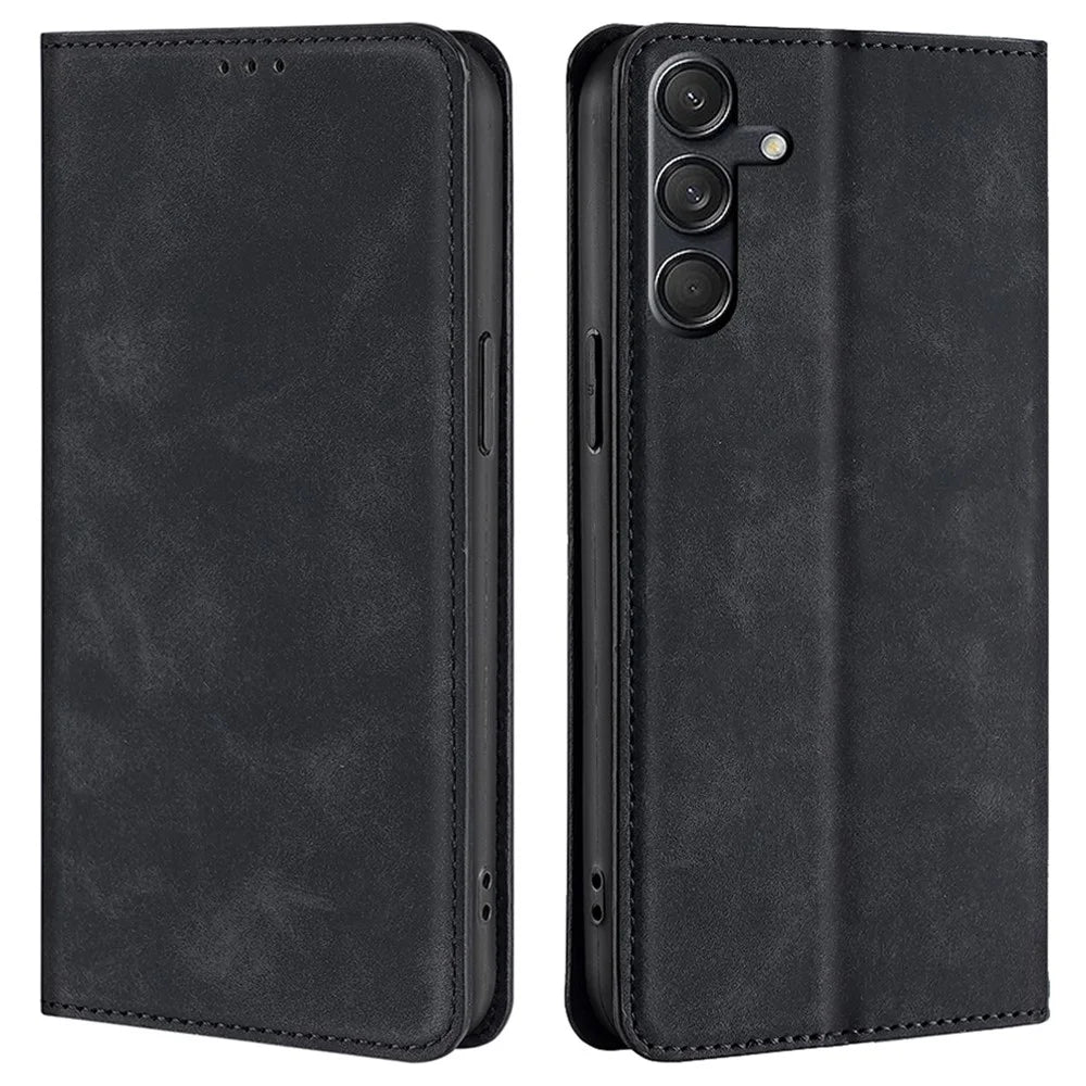 For Samsung Galaxy M55 5G / C55 5G / F55 5G Card Slot Phone Case Skin-Touch Feeling PU Leather Cover - Black - 1