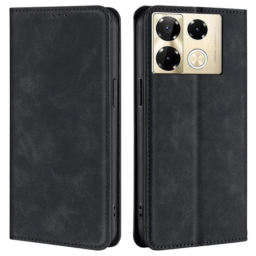 For Infinix Note 40 Pro 4G Case PU Leather Magnetic Adsorption Folding Stand Phone Cover - Black - 1