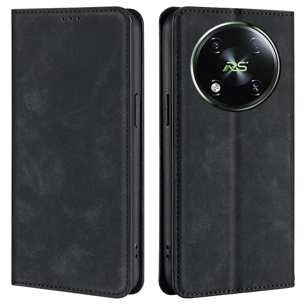 For itel RS4 4G Case with Card Holder PU Leather Soft Skin-Touch Phone Cover - Black - 1