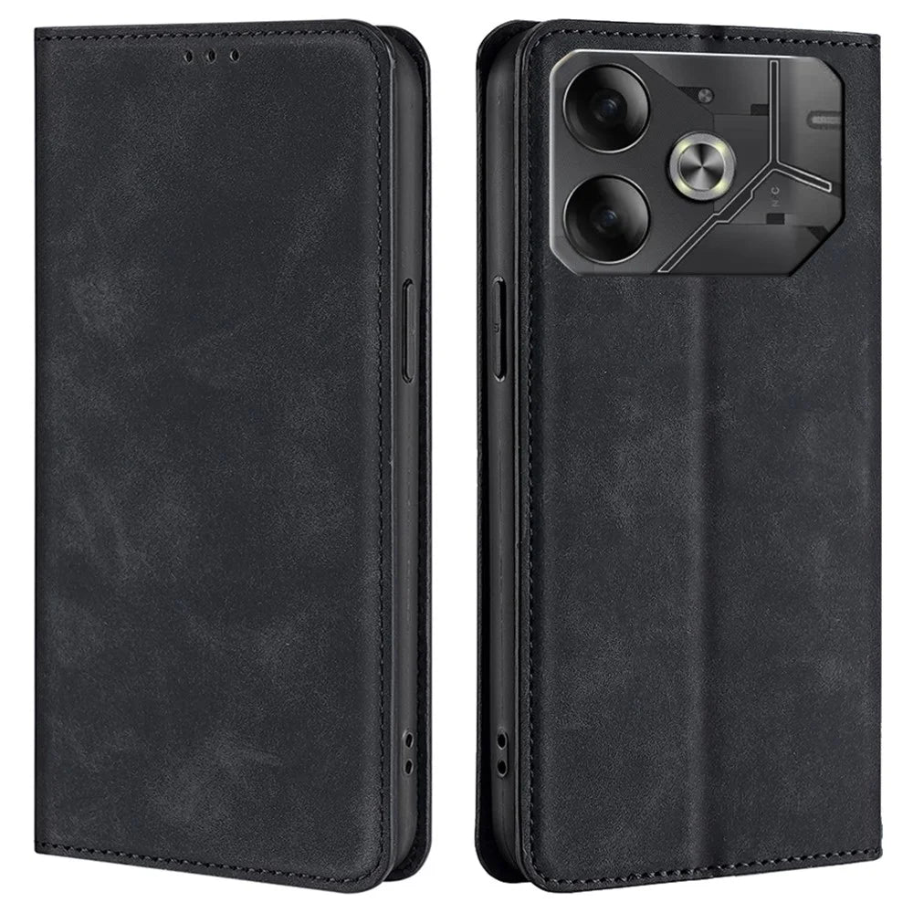 For TECNO Pova 6 5G Case Skin-Touch Anti-Drop PU Leather Card Slot Phone Cover - Black - 1