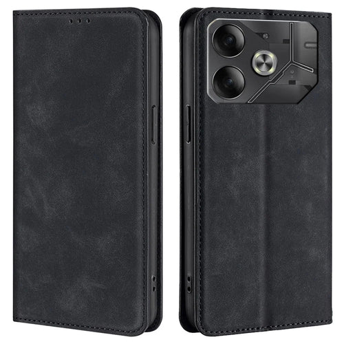 For TECNO Pova 6 5G Case Skin-Touch Anti-Drop PU Leather Card Slot Phone Cover - Black - 1