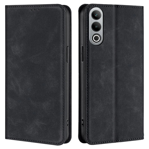 For OnePlus Nord CE4 5G Case with Card Holder PU Leather Hidden Magnetic Adsorption Cover - Black - 1