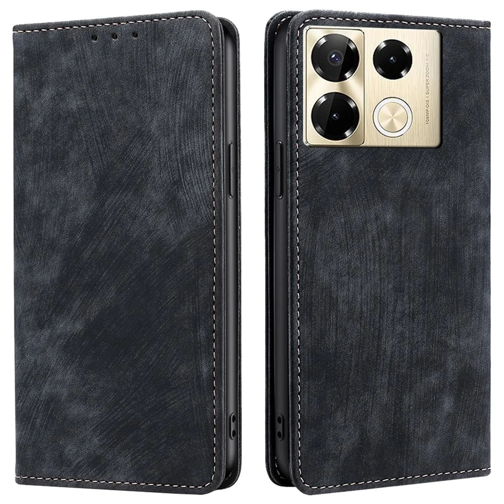 For Infinix Note 40 Pro 4G Case PU Leather RFID Blocking Card Slots Phone Cover - Black - 1