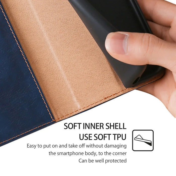 For TCL 505 Shockproof Phone Case Anti-Scratch Leather Flip Cover Cell Phone Accessories   - Blue - 5