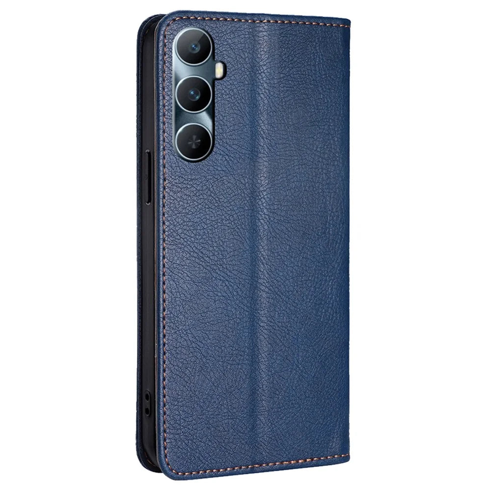 For Realme C65 4G Leather Wallet Case Magnetic Closing Anti-Drop Cover Phone Accessories Distributors - Blue - 7