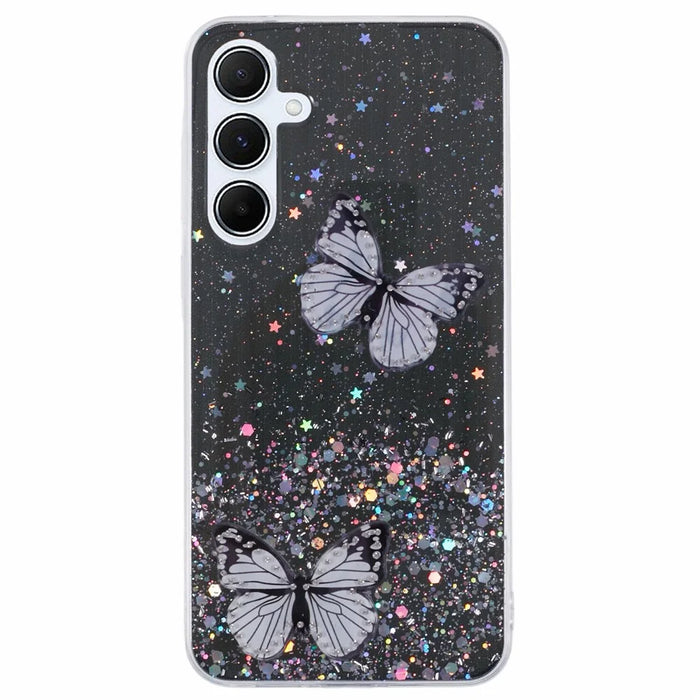 AW Series For Samsung Galaxy A35 5G Slim Case Butterfly Pattern TPU+PVC Phone Shell - Black - 1