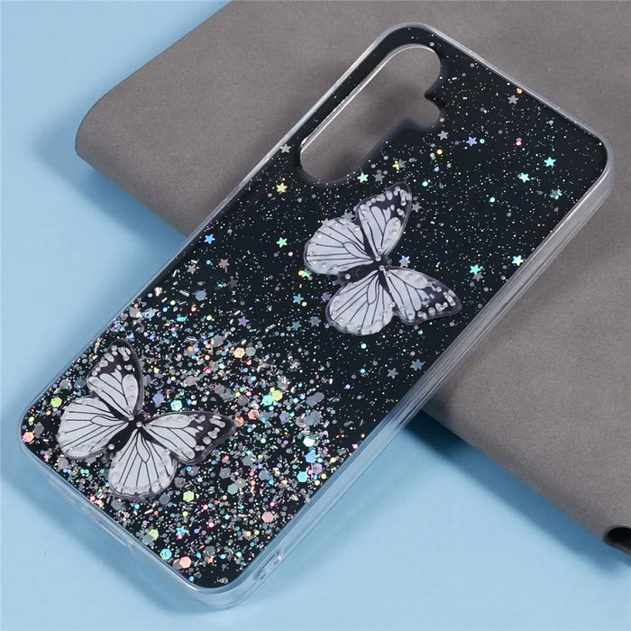 AW Series For Samsung Galaxy A35 5G Slim Case Butterfly Pattern TPU+PVC Phone Shell - Black - 3