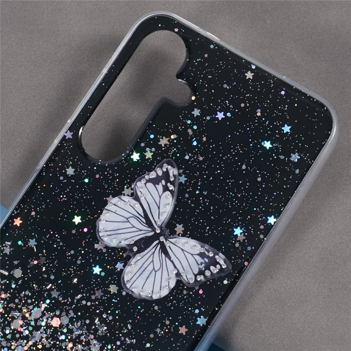 AW Series For Samsung Galaxy A35 5G Slim Case Butterfly Pattern TPU+PVC Phone Shell - Black - 6
