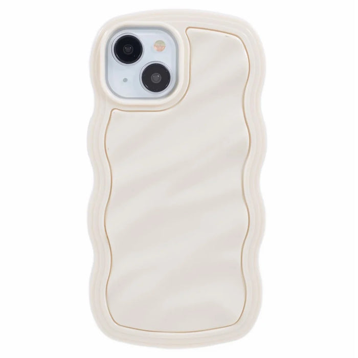 WT Series for iPhone 14 Case Anti-Slip Grip Wave Curly Frame Shape TPU+PC Phone Cover - White - 1