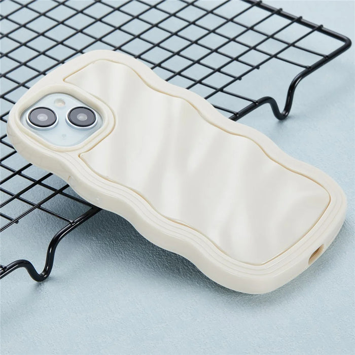 WT Series for iPhone 14 Case Anti-Slip Grip Wave Curly Frame Shape TPU+PC Phone Cover - White - 3