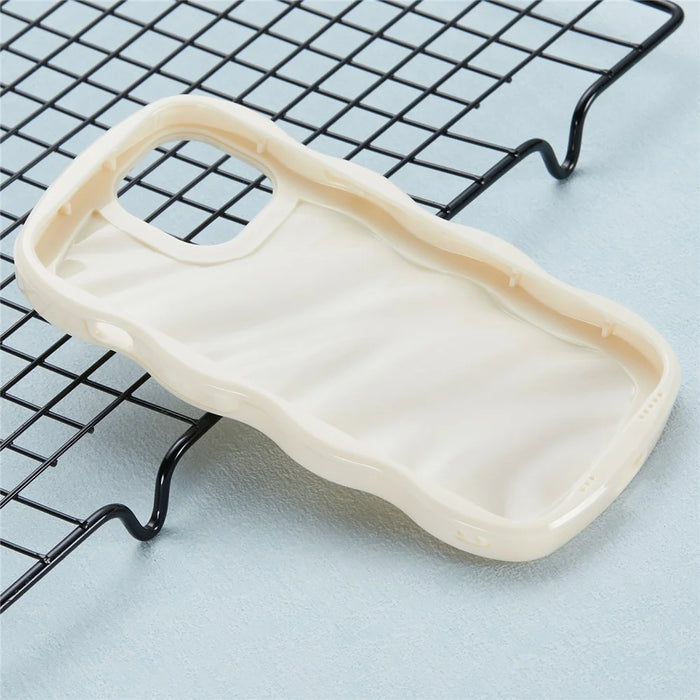 WT Series for iPhone 14 Case Anti-Slip Grip Wave Curly Frame Shape TPU+PC Phone Cover - White - 4