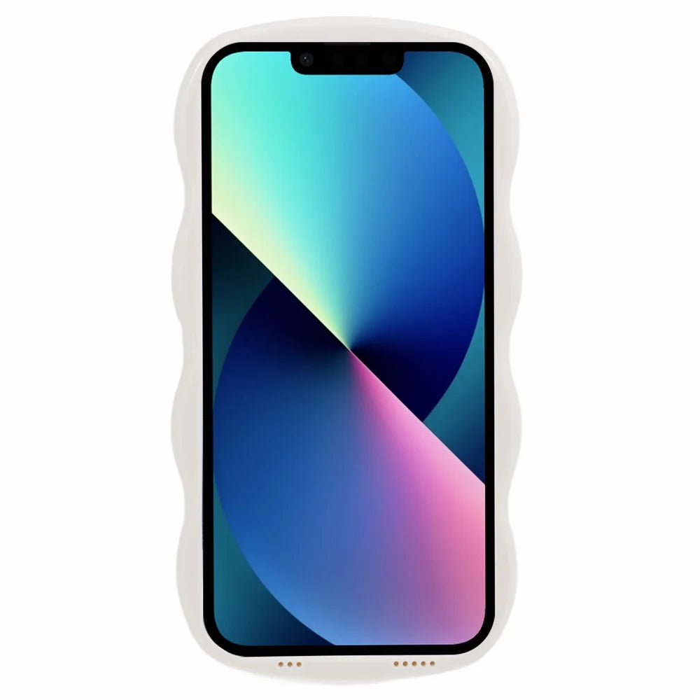 WT Series for iPhone 13 Case with Wavy Edge Hard PC Soft TPU Protection Cover - White - 2