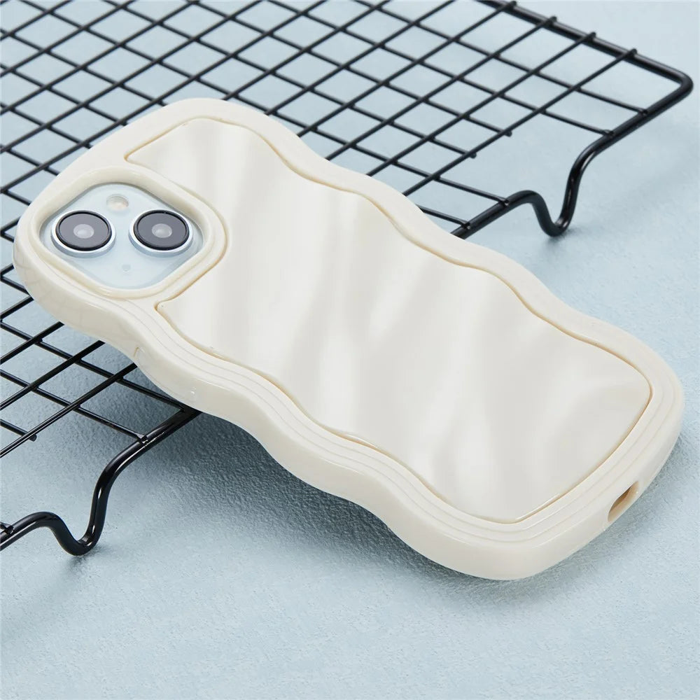 WT Series for iPhone 13 Case with Wavy Edge Hard PC Soft TPU Protection Cover - White - 3