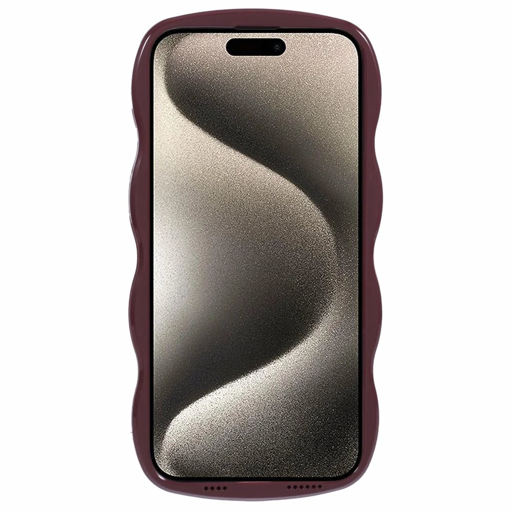WT Series for iPhone 15 Pro Max Case PC+TPU Curly Wavy Shape Shockproof Phone Cover - Wine Red - 2