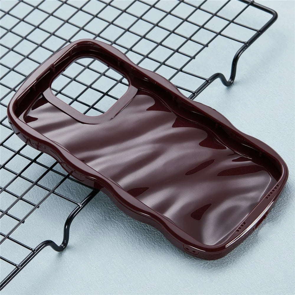 WT Series for iPhone 15 Pro Max Case PC+TPU Curly Wavy Shape Shockproof Phone Cover - Wine Red - 4