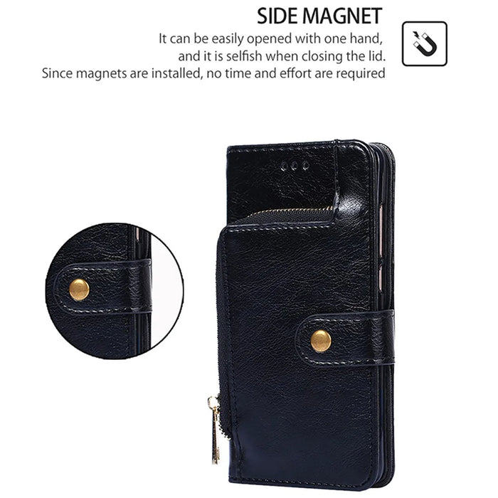 For OnePlus Nord CE4 5G Case PU Leather Folding Stand Phone Cover Zipper Wallet Purse - Black - 5