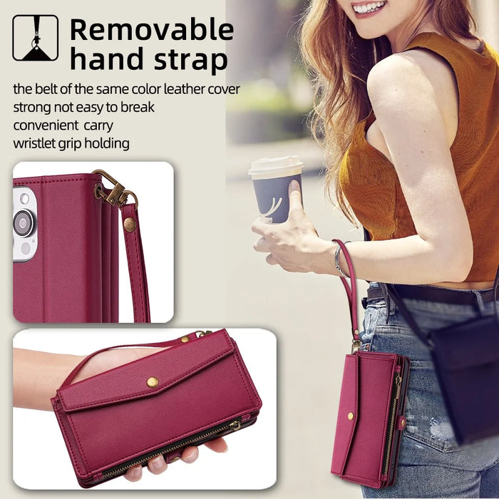For OnePlus Nord CE4 5G Case Zipper Wallet Stand Leather Phone Cover with Adjustable Lanyard - Red - 5