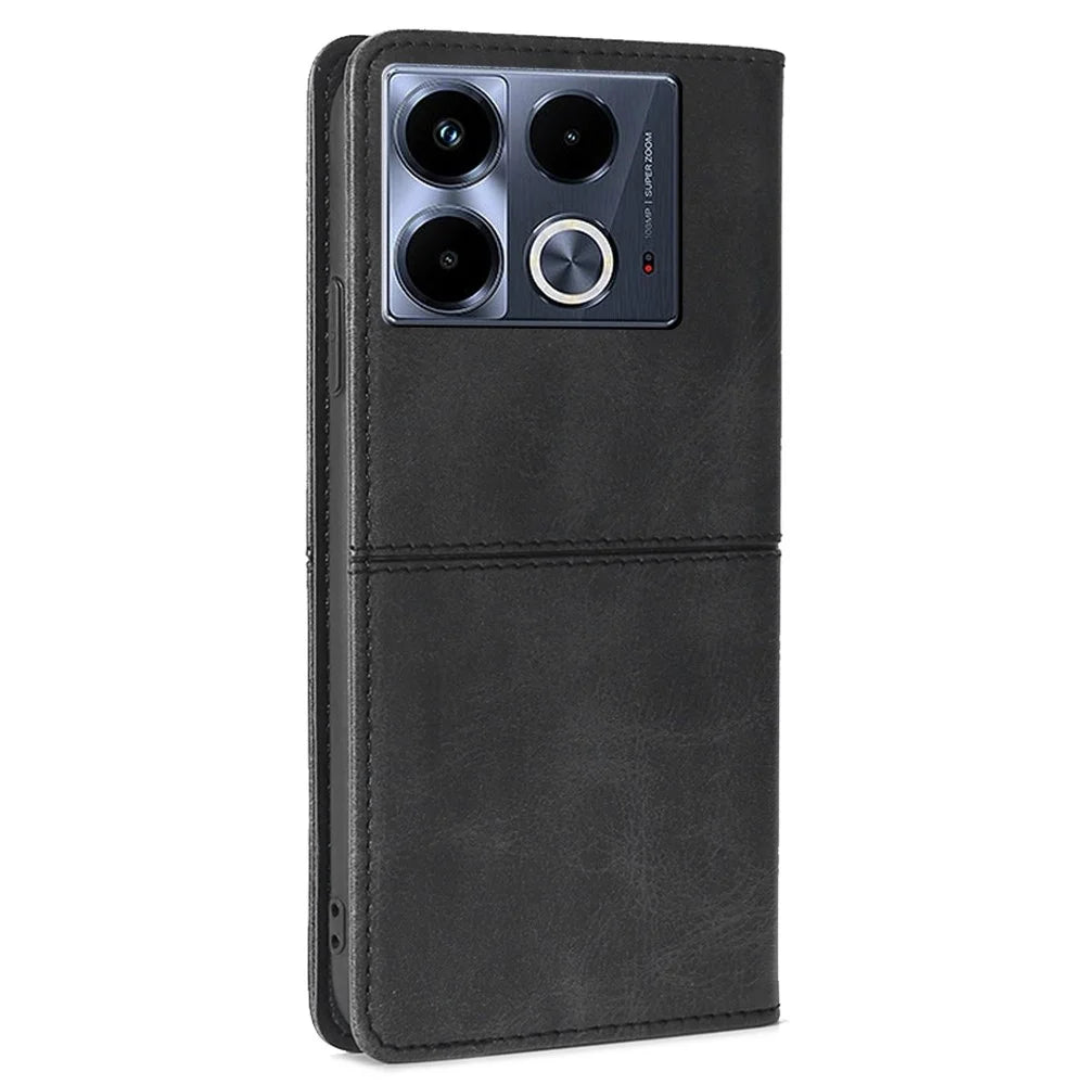 For Infinix Note 40 Case PU Leather Cowhide Texture Phone Cover Magnetic Absorption - Black - 7