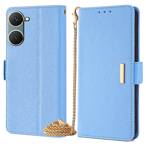 For vivo Y03 Wallet Case PU Leather Card Slots Flip Phone Cover with Crossbody Strap - Blue - 1