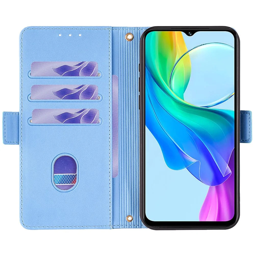 For vivo Y03 Wallet Case PU Leather Card Slots Flip Phone Cover with Crossbody Strap - Blue - 2