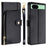 For Google Pixel 8a Phone Case Zipper Pocket PU Leather Stand Cover with Strap - Black - 1