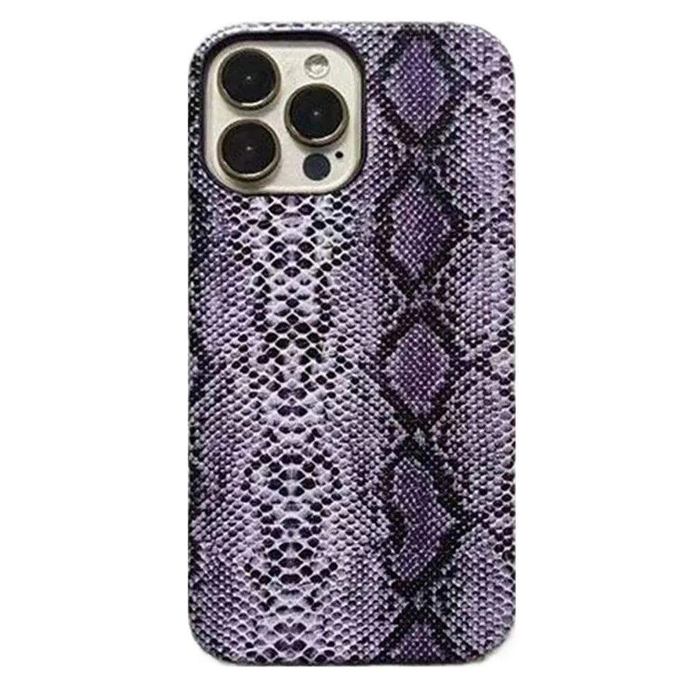 For iPhone 15 Pro Snake Texture Phone Case PC+PU Leather Anti-Drop Cover (Not Complete Covering) - Purple - 1