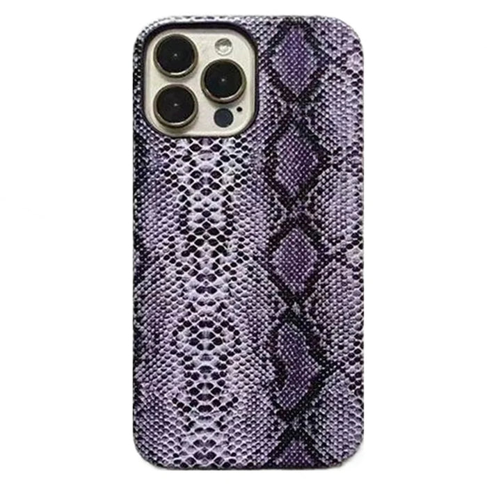 For iPhone 15 Pro Snake Texture Phone Case PC+PU Leather Anti-Drop Cover (Not Complete Covering) - Purple - 1