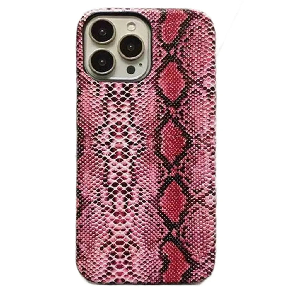 For iPhone 13 Pro Max Snake Texture Phone Case PC+PU Leather Back Cover (Not Complete Covering) - Red - 1