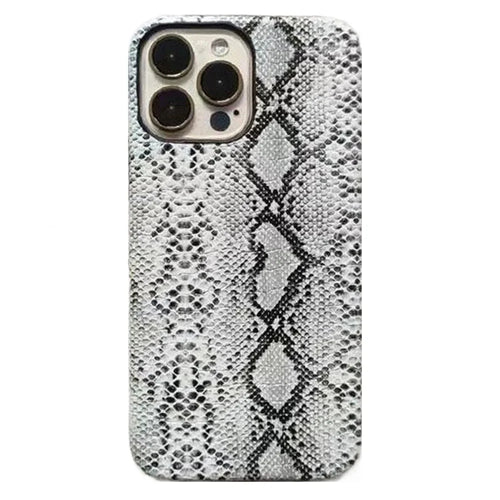 For iPhone 15 Pro Max Snake Texture Incomplete Cover Phone Case PC+PU Leather Back Shell - White - 1