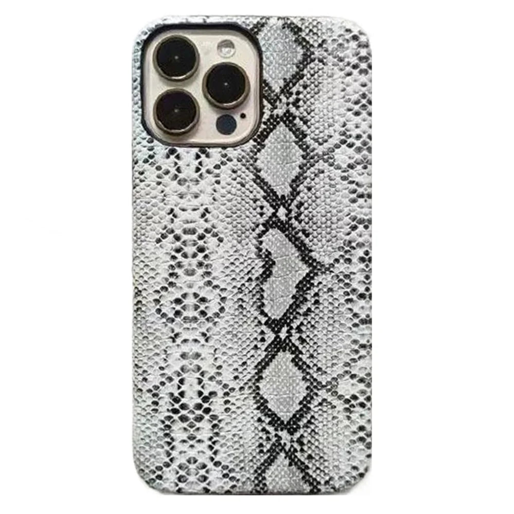 For iPhone 15 Pro Max Snake Texture Incomplete Cover Phone Case PC+PU Leather Back Shell - White - 1