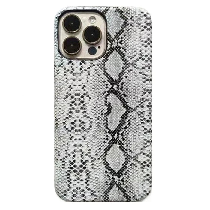 For iPhone 15 Pro Max Snake Texture Incomplete Cover Phone Case PC+PU Leather Back Shell - White - 1